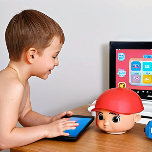 Home 8 **Prompt:** A young child (around 4-6 years old) happily watching "Robocar Poli" on a tablet or TV in a safe, clutter-free home environment. A calm parent is in the background, subtly indicating the peace of mind they have knowing the content is ad-free and controlled. The scene should convey a sense of security and relaxed screen time for the child.
