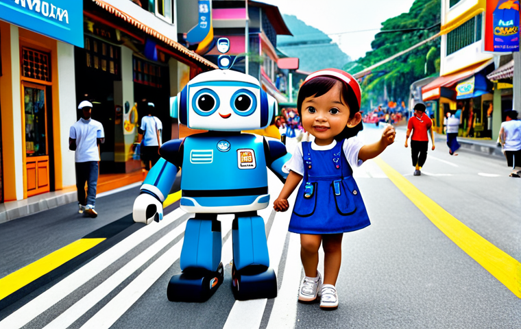 **

"Robocar Poli and his team (Amber, Roy, Helly) are helping children cross the road safely in a bustling town square in Malaysia, featuring local shops and colorful decorations, fully clothed, appropriate content, safe for work, perfect anatomy, natural proportions, professional illustration, family-friendly, modest, well-formed hands, proper finger count."

**